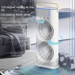 Mini Double Head Mist Fan with LED Light & Humidifier | Portable Air Cooler for Home, Office & Travel
