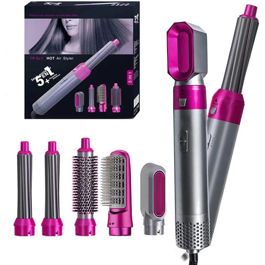 5-in-1 Electric Hair Dryer Brush Kit I Blow Dryer, Straightener, Curler & Volumizer (Random Color)