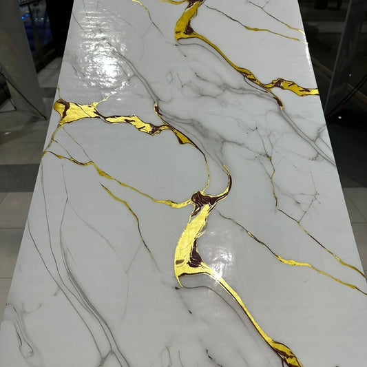 Marble Sheet Sticker | White, Grey & Gold | 60 x 200 cm
