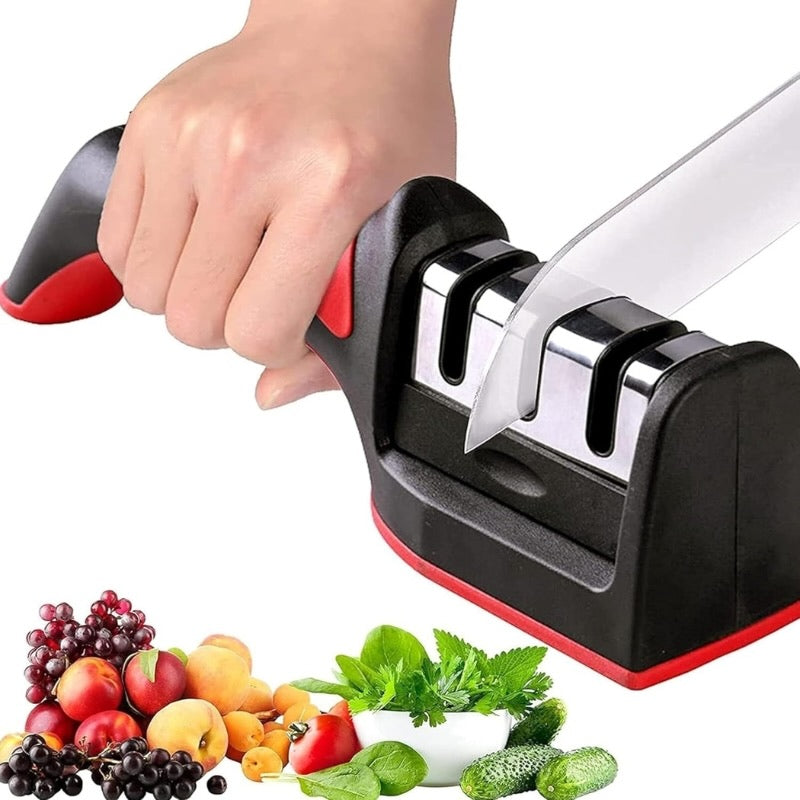 3-in-1 Knife Sharpener Set with Ceramic Peeler | 3-Stage Blade Sharpener & Non-Slip Handle