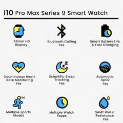 i10 Pro Max Smart Watch Series 9 – Bluetooth Calling, HD Display, Fitness & Health Tracker | Random Colors