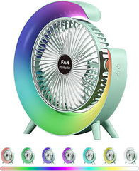 Colorful Desktop Fan | USB Rechargeable, Silent, 3-Speed with LED Ambient Light