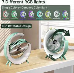 Colorful Desktop Fan | USB Rechargeable, Silent, 3-Speed with LED Ambient Light