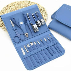 16 Pcs Stainless Steel Color-Coated Manicure and Pedicure Set with Leather Case for Travel and Home Use | Random Color