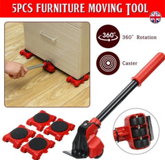 5-in-1 Heavy Furniture Mover Tool Set | Lifter & Roller Kit